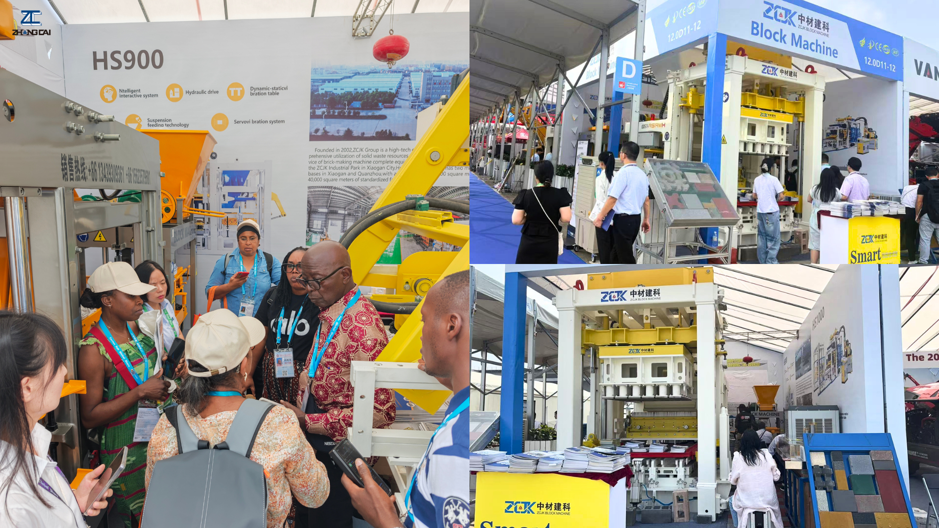 The ZCJK team discusses block making machine configurations and production requirements with overseas buyers at the Canton Fair.-2.png