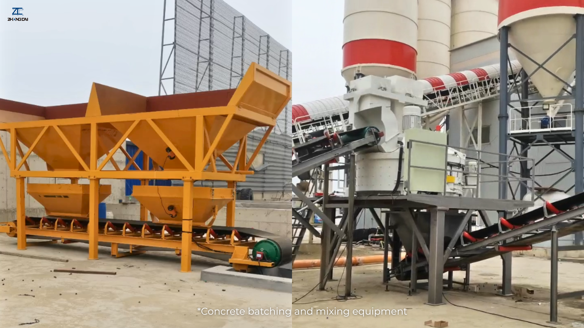 Concrete batching and mixing system supplying concrete to a block making production line..png