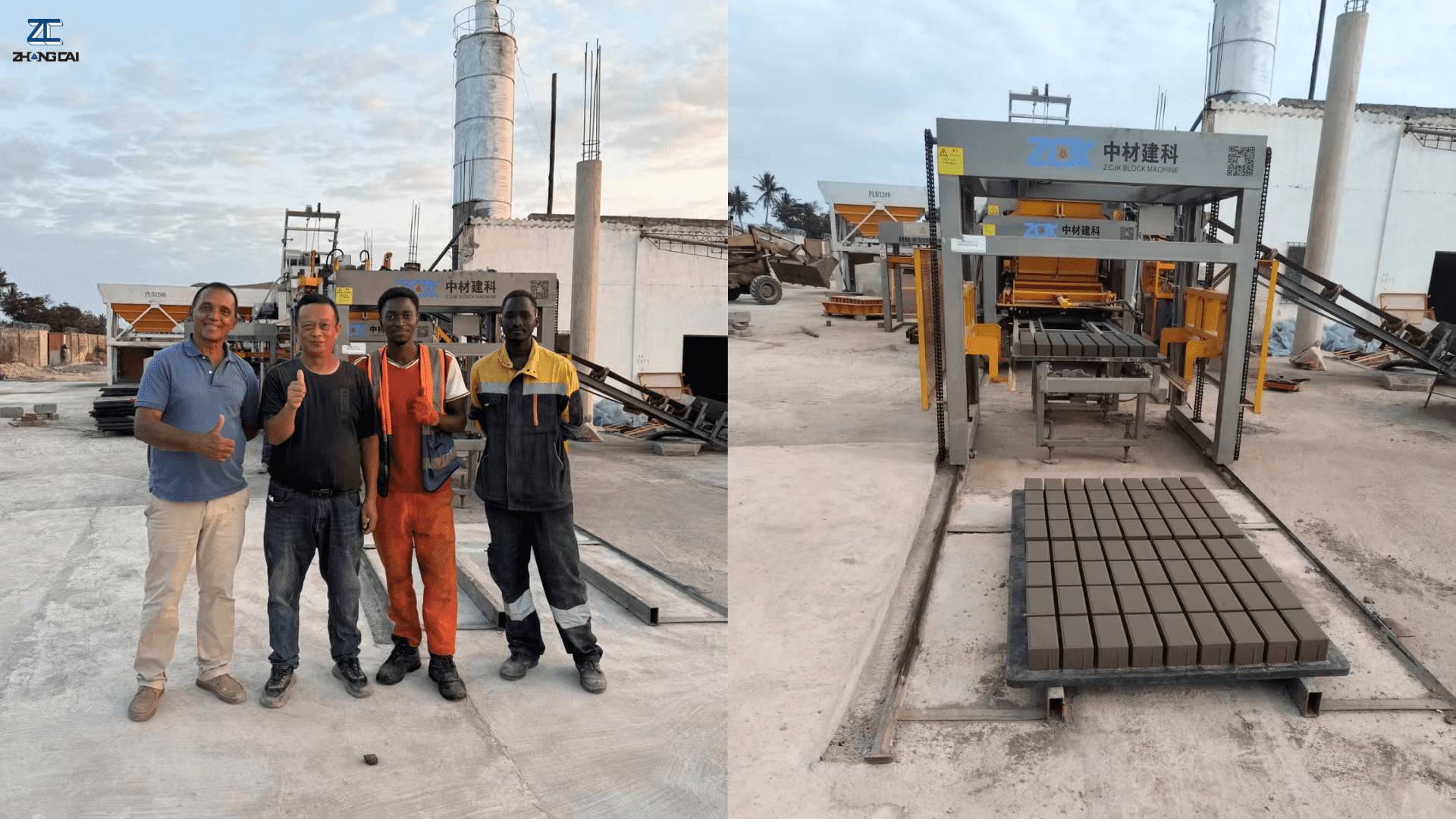 ZCJK ZC1000 concrete block machine being installed and commissioned by technical engineers at a customer factory in Mozambique.png