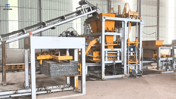 ZCJK heavy-duty automatic pallet feeder and conveyor system in a concrete block production line..png