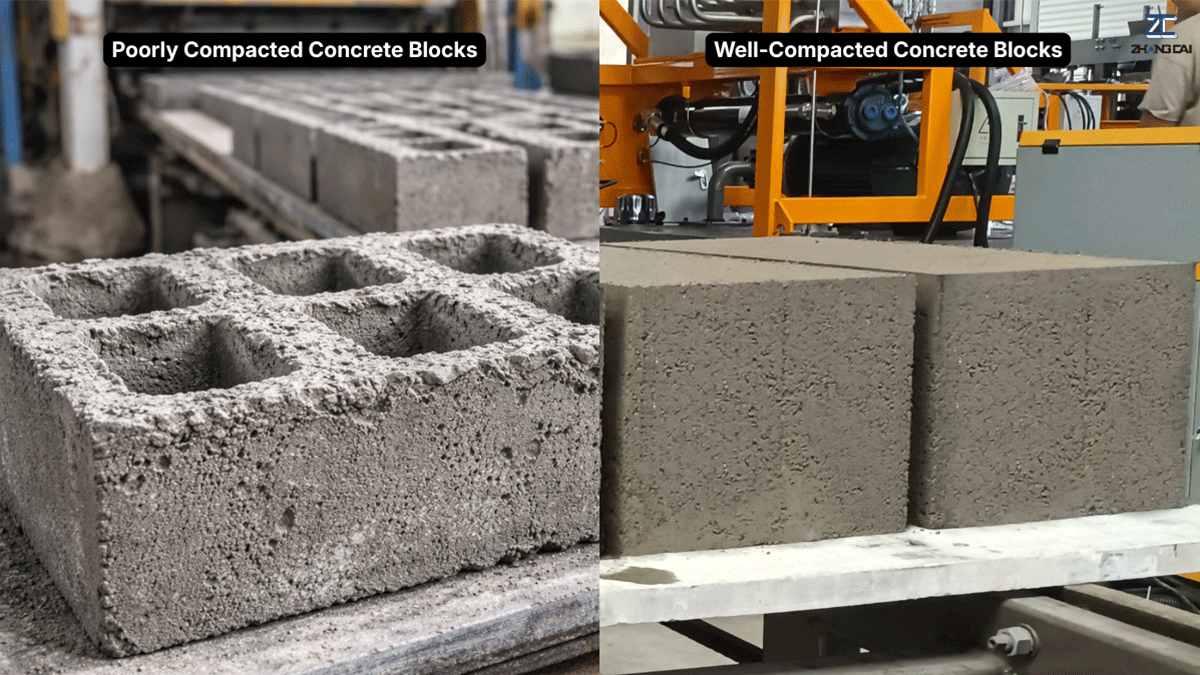 comparison of poorly compacted and well-compacted concrete blocks