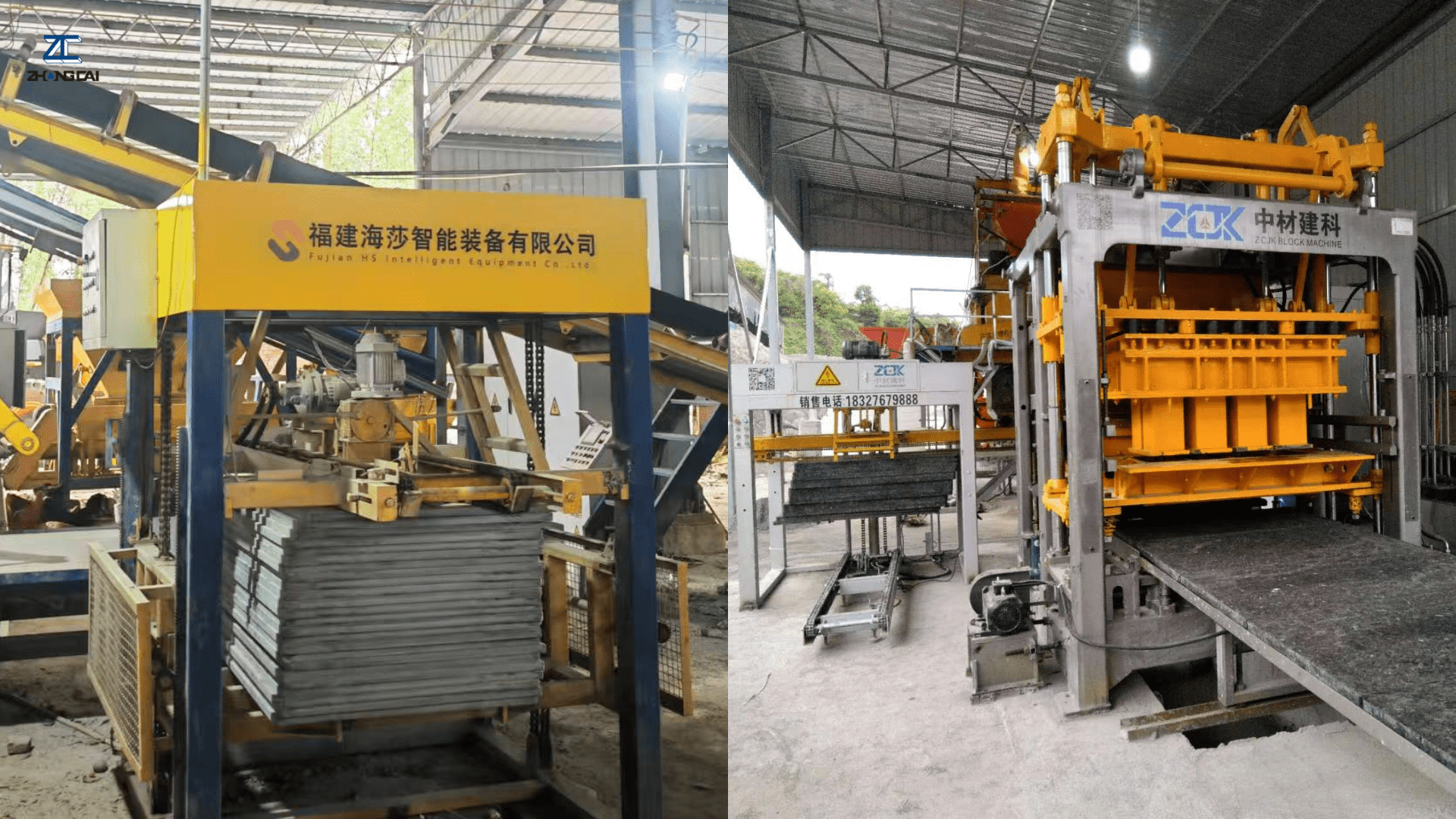 Automated concrete block production line showing finished product stacking and pallet dispatch system..png